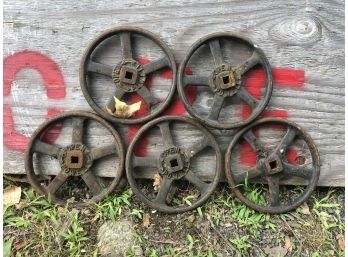 Barn Find ~ Set Of 5 ~ Antique Iron Square Hub 8' Powell Turn Wheels
