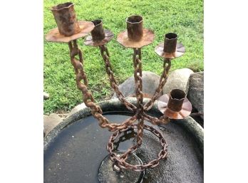 Barn Find ~ Whimsical Handcrafted Chain Link Candelabra