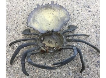 Barn Find ~ Brass Crab With Hinged Lid And Storage Compartment.