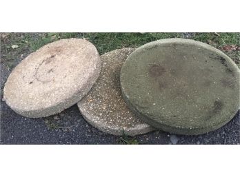Barn Find ~3 Large Round Cement Stepping Stones