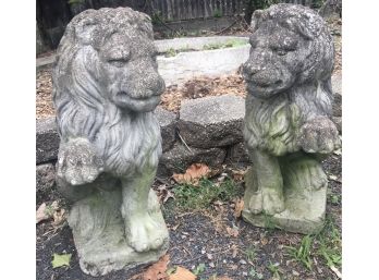 Garden Find ~ Pair Of Concrete Regal Lion Statues