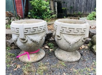 Barn Find ~ Two Large Grecian Urn Cast Cement Vintage Planters