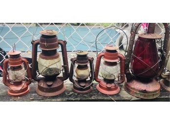 Barn Find ~ 9 Old Rusty Lanterns In A Row