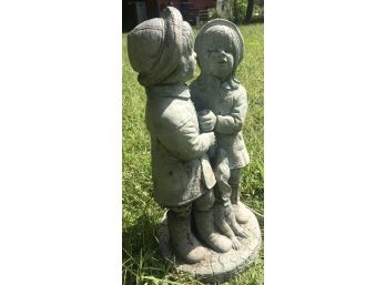 Barn Find ~ Cement Boy And Girl With Dog Statue