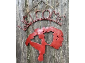 Barn Find ~ Artist Made Cardinal Bird In Flight Welcome Painted Red Metal Sign 24'