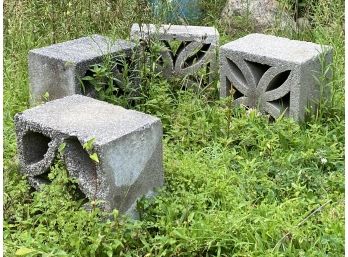 Field Find ~ 4 Decorative Heavy Poured Concrete Blocks Suitable For A Multitude Of Uses