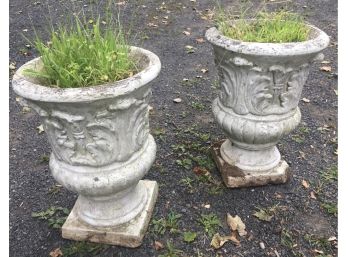 Garden Find Two Cast Cement Fluted Plant Urns