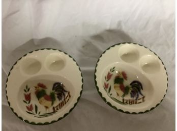 Two  Vintage Cardinal China Rooster Poached Egg Dishes