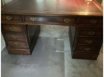 Vintage Leather Top Partners Desk With Gold Detailing