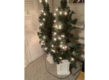 Two Pre-lit 48 Inch Christmas Trees With White Wooden Box Base