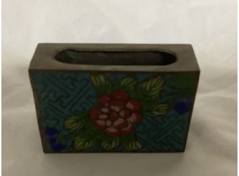Vintage Oriental Cloisonne Enamel Matchbox Holder Flowers On Copper