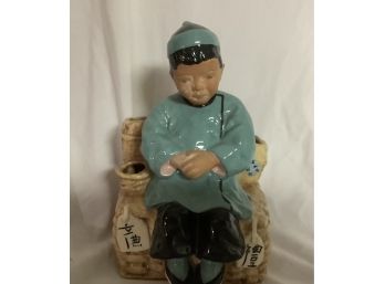 Vintage 1945 McCarty Brothers California Pottery Planter Asian Man  Sitting On Basketss