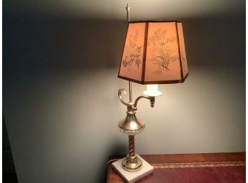 Vintage 24 Inch Brass Marble And Crystal Lamp