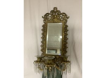 Antique Brass And Crystal Mirror/wall Scounce