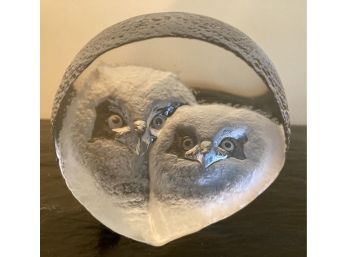 Owl Paperweight Marked Jonasson Arts Signature Collection Handmade Sweden Full Leaded Crystal, Signed By Artis