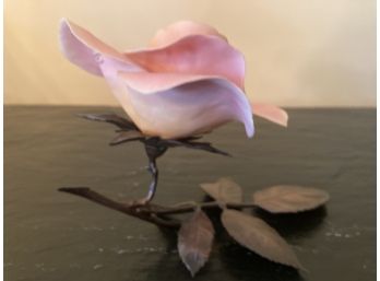 Collectible Boehm Porcelain Rose With Antiqued Brass Stem - Lovely