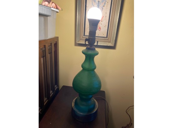 Vintage Green Stretch Glass Table Lamp (No Shade)