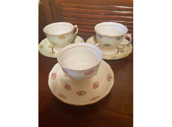 Vintage Assorted Colclough Bone China Floral Teacup And Saucers (3)