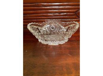 Vintage Early American Etched Glass Oval Candy Dish