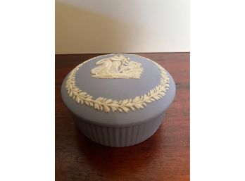 Vintage Wedgwood Blue Jasperware Round Trinket Box With Lid