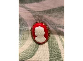 Vintage White Resin Carved Cameo Pin