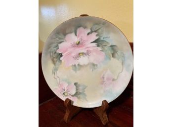 Artist Signed French Limoges Haviland Small Floral Cabinet Plate - Pink Flowers