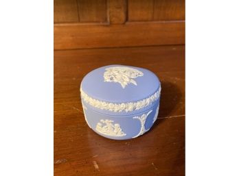 Vintage Wedgwood Blue Jasperware Heart Shape Horse And Chariot Trinket Box With Lid