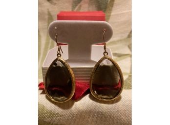 CUSP Gold Tone Pierced Oval Drop Earrings Smoked Faceted Glass  From Neiman Marcus