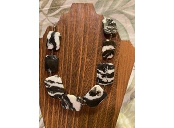 Vintage Black And White Stone And Glass Silver Tone Chunky Statement Choker