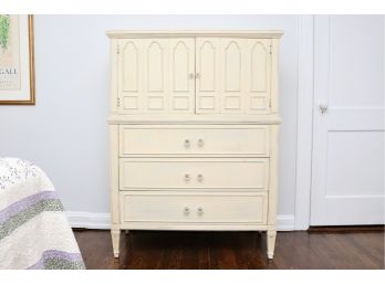 Tall Trendy Distressed Dresser With Lucite Drawer Pulls