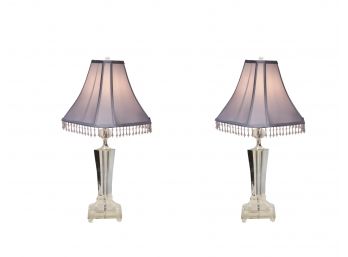 Pair Of Lucite Lamps With Bell Shades