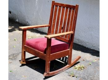Vintage Wood Slat And Cushion Rocking Chair