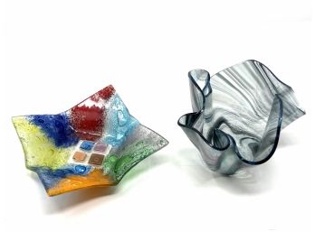 Striking Lightwave Glass Studios Of Alaska Bowl And Colorful Art Glass Piece