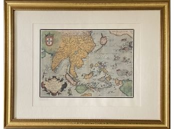 Framed Map Of Asia From 1574 As Reproduced By The Singapore History Museum