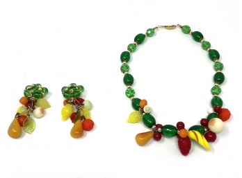 Glass Fruit Charm Necklace And Earrings