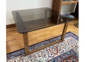 Modernist Wood And Smoked Glass Side Table