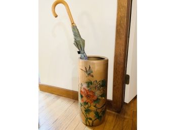 Beautiful Asian Umbrella Stand With Ten Umbrellas And One Parasol