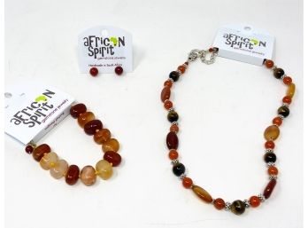 African Spirit Gemstone Designs Necklace, Bracelet, And Earrings- Handmade In South Africa
