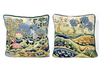 Pair Of Whimsical Needlepoint Pillows