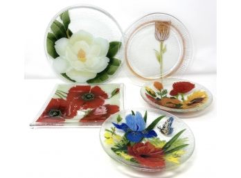 Collection Of Floral Dishes Featuring Glass Artist Peggy Karr