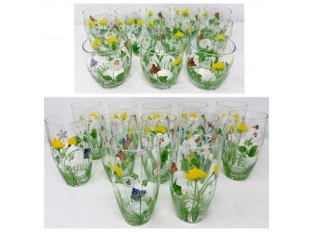 Floral Painted Drinking Glasses, Two Sets Of 12