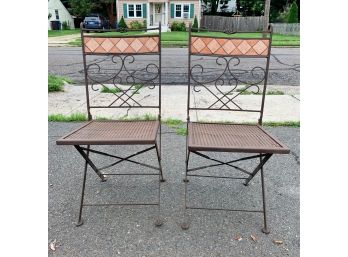 Pair Metal And Mosaic Ceramic Tile Patio Chairs