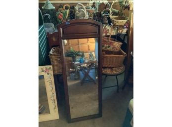 595, Brown Wood Vintage Rounded Top Vertical Mirror,