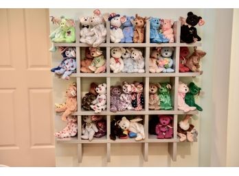 Collection Of Beanie Babies With Wall Shelf Display Unit