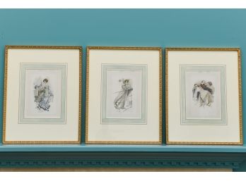 Set Of Three Beautifully Framed Signed Harrison Fisher Prints Dated 1908