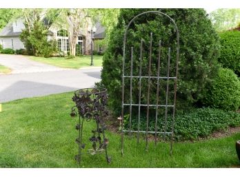Metal Trellis And Planter With Floral Design