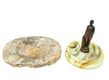 Art Deco Marble Tray With Figurine And Italian Stone Dish