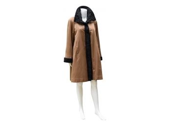 Custom Made Silk Swing Coat With A Mink Zip-out Lining And Lamb Fur Trim