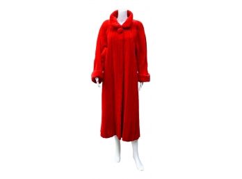 Sheared Red Mink Coat With Cuffed Sleeves