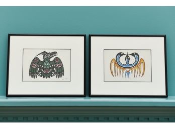 Framed Signed Indian Art - Jackson Beardy 'Communication' And Joe Wilson 'raven'